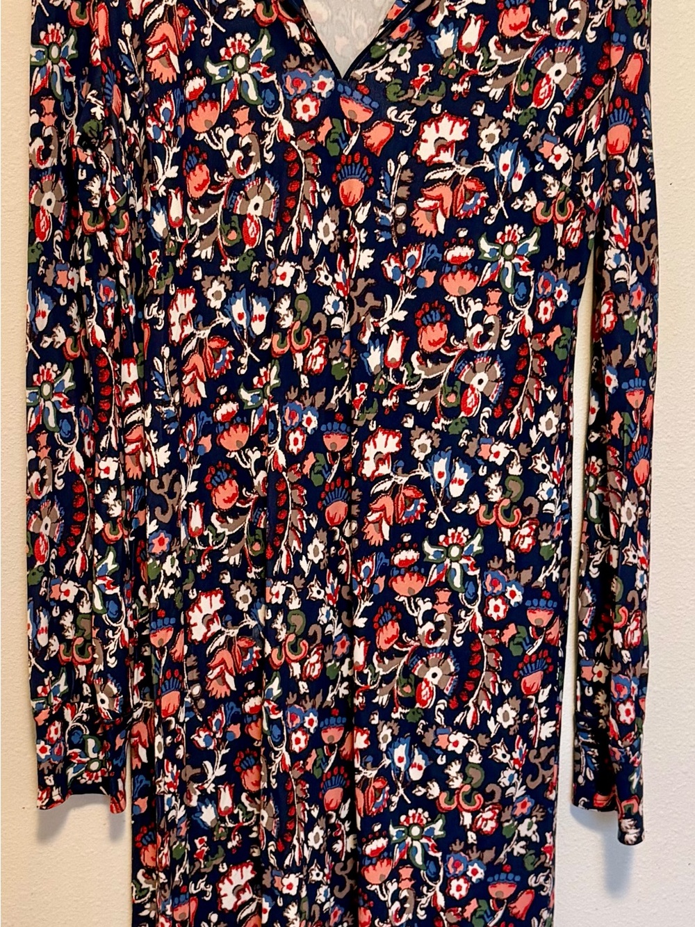 Tory Burch Floral Print Long Sleeve Shift Dress Navy Multicolor Size Medium